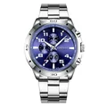Men's business sport watch with blue sunray dial and silver stainless steel band - Blue
