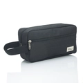 Close-up of black canvas toiletry bag with side handle and front zipper pocket detail - 300D Frosted Black With Side Handle (BEARD REVERENCE)