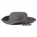 Charcoal grey cotton bucket hat with breathable mesh and adjustable windproof cord - Gray
