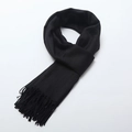 Sciarpa classica in cashmere spazzolato nero con frange per calore e stile invernale - Nero