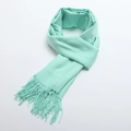 Sciarpa in cashmere verde menta con trama saia e lunghe nappe in tinta unita - Verde Fagiolo