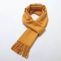Ginger yellow brushed cashmere scarf featuring diagonal weave and classic fine fringe trim - Turmeric