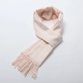 Pale pink brushed cashmere scarf with elegant tassel fringe and fine twill texture - Milk White