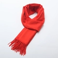 Solid bright red cashmere scarf with fringe details and soft twill texture - Orange Red