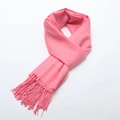 Pink cashmere-feel winter scarf featuring long tassels and soft diagonal weave texture - Watermelon red