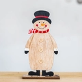 Minimalist wooden snowman Christmas ornament with a black hat and red striped scarf - Snowman