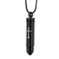 Black bullet pendant cremation urn necklace with silver cross on a stainless steel chain - Black Pendant (No Chain)