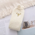 Beige Korallenvlies-Socken mit süßen 3D-Bärenohren und goldener Stickerei - Cremeweiß Bär / Weiß