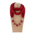 Ethnic style red bead necklace with silver rings and matching scarf on a beige mannequin - 180x40cm / Wine Red