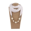 Close-up of white scarf necklace with elegant pearls and silver metallic beads on a bust - 180x40cm / White