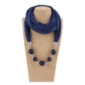 Close-up of deep blue scarf necklace with silver metal rings and matching round beads - 180x40cm / Ink Blue