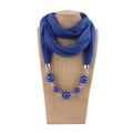 Detail of blue fabric scarf necklace with vibrant large beads and silver accents - 180x40cm / Royal Blue