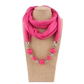 Close-up of pink beads and rose red scarf necklace on mannequin with silver accents - 180x40cm / Rose Red