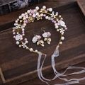 Set sposa fatto a mano con fascia e orecchini decorati con perle e fiori in ceramica - Oro (Fascia + Orecchini)