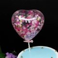 Pink heart-shaped sequin balloon cake topper with pink ribbon and star printed stick - Heart / Pink Sequin