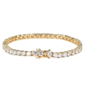 Klassisches Tennisarmband mit 4mm Zirkonia in polierter vergoldeter Kupferausführung - 4mm einreihiges Tennisarmband / 6 Zoll (Länge ca. 16cm) / Gold