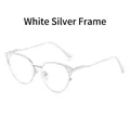 Cat eye anti-blue light glasses frame in bright silver hollow metal with white tips - White Silver Frame
