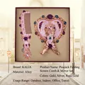 Rose gold heart mirror and comb set with floral embossing in a gift box - Peacock Rose Relief (Rose Gold) / Rose Gold Set Mirror