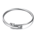 Brazalete rígido de cable plateado en acero inoxidable con elegantes extremos esféricos - Color Acero