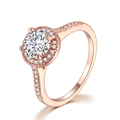 Classic rose gold engagement ring with round halo AAA cubic zirconia stones - Round Rose Gold White Stone / Size 9.5