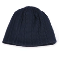 Men's winter knit beanie hat in navy blue color with classic cable knit texture pattern - Navy Blue