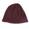 Detail of dark red knit beanie showing thick cable stitch texture for winter warmth - Burgundy