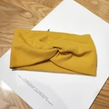 Ginger yellow knitted headband with twisted knot design in a minimalist Korean style - Yellow
