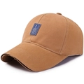 Adjustable brown twill cotton baseball cap with blue silicone golf patch detail - Deep Beige