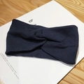 Knitted dark blue headband with twisted knot design in Korean minimalist retro style - Navy Blue