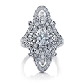 Luxurious ethnic style zircon ring with oval center stone and floral hollow design - US 6 / White