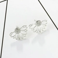 Exquisite silver petal stud earrings featuring a semicircular design and white zircons - Silver A