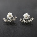 Sparkling silver alloy lotus earrings set with white petals and curved crystals - Silver A3323