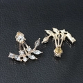Golden ear jacket earrings featuring sparkling leaf-shaped rhinestones on black leather - Rose Gold A4225