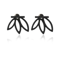 Detailed view of black matte lotus-shaped earrings with minimalist geometric design - Black B5302