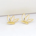 Golden hollow lotus flower stud earrings set with a polished metallic finish - Gold B5304