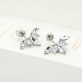 Silver lotus earring set with marquise-cut clear crystals on a white decorative box - Silver A3325