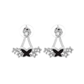 Elegant silver butterfly and floral ear jacket set with black enamel and zircons - Silver Black Butterfly A3331