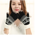 Guantes de punto con renos negros con forro polar y puntas de dedos táctiles - Talla única / Estilo Reno Negro