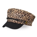 Leopard print wool military hat with black brim, braided rope and gold buttons - Classic Yellow Brown Leopard Style (2)