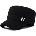Men's winter thick wool flat top cap in black featuring a silver metal N detail - Adjustable / Black