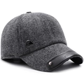 Berretto da baseball in lana grigio scuro da uomo con logo in metallo e visiera in pelle - Regolabile / Grigio