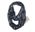 Detail of dark grey infinity scarf with white arrow print and a hidden zipper pocket for phone - Black with White Arrow