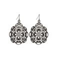 Close-up of black hollow-out floral lattice earrings with intricate metal pattern details - Black