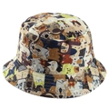 Chapeau bob réversible avec motifs de chats mignons et surpiqûres sur le bord - Chat Khaki
