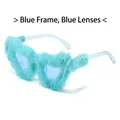 Occhiali da sole a cuore con montatura in pelliccia blu e lenti azzurre sfumate - Montatura Blu / Lenti Blu