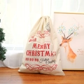 Close-up of large linen Christmas drawstring gift bag with Merry Christmas print - Type E Printed Linen Bag (Large Red Merry Christmas Text)