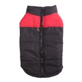 Waterproof winter dog vest with zipper and D-rings in black and red color block design - Red