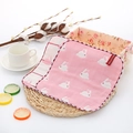 Pink 6-layer cotton baby towel with white rabbit pattern and wavy burgundy edges - Pink Little Rabbit