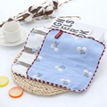 Two-pack 6-layer cotton square towels with cherry patterns and red scalloped edges - Blue Cherry