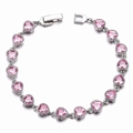 Elegant silver bracelet with fourteen heart-shaped pink AAA zircons and a secure folding clasp - Pink Zirconia - Approx 17.5cm